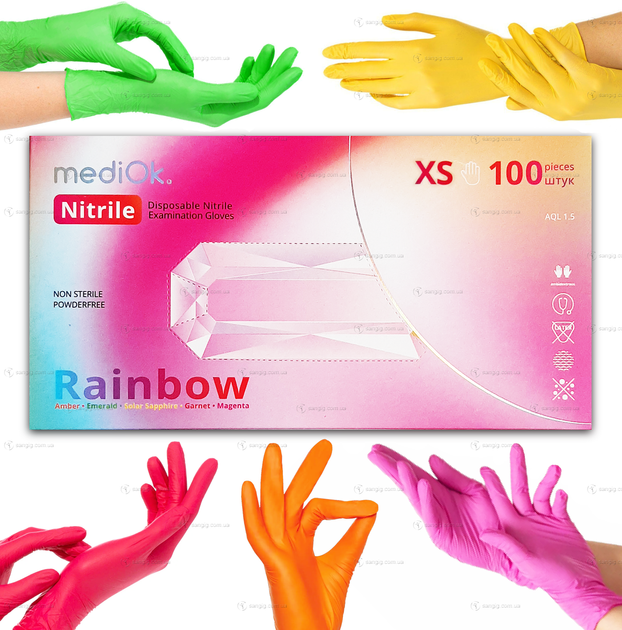Рукавички нітрилові MediOk, щільність 3.8 г. - різнокольорові Rainbow (100 шт) - зображення 2