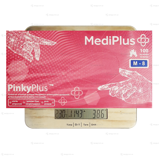 Нитриловые перчатки MediPlus, плотность 3.3 г. - розовые PinkyPlus (100 шт) M (7-8) - изображение 2