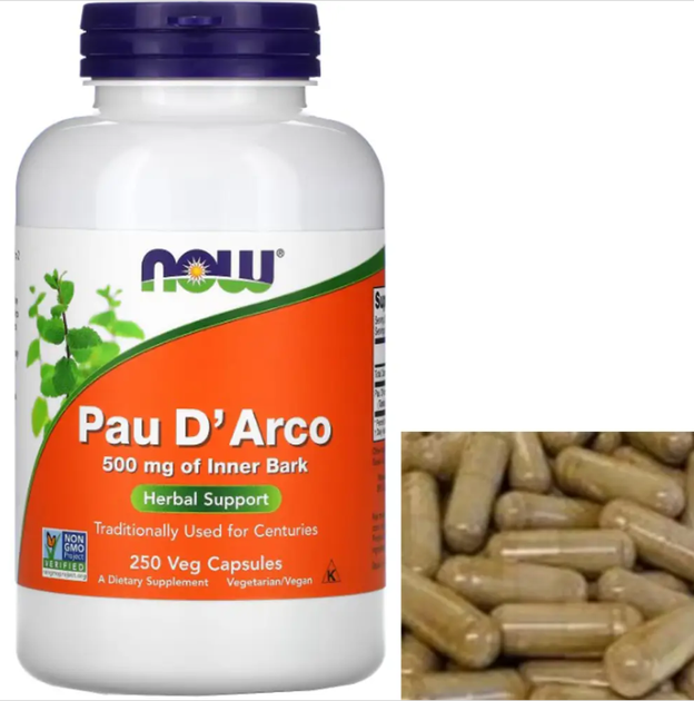 Кора муравьиного дерева (По д'арко) NOW Pau D'Arco 500 mg of Innewr Bark 250 veg caps - изображение 2