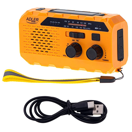 Радіо портативне з ліхтариком Adler AD 1197 USB yellow - Фото 3 Радіо портативне з ліхтариком Adler AD 1197 USB yellow - зображення 3