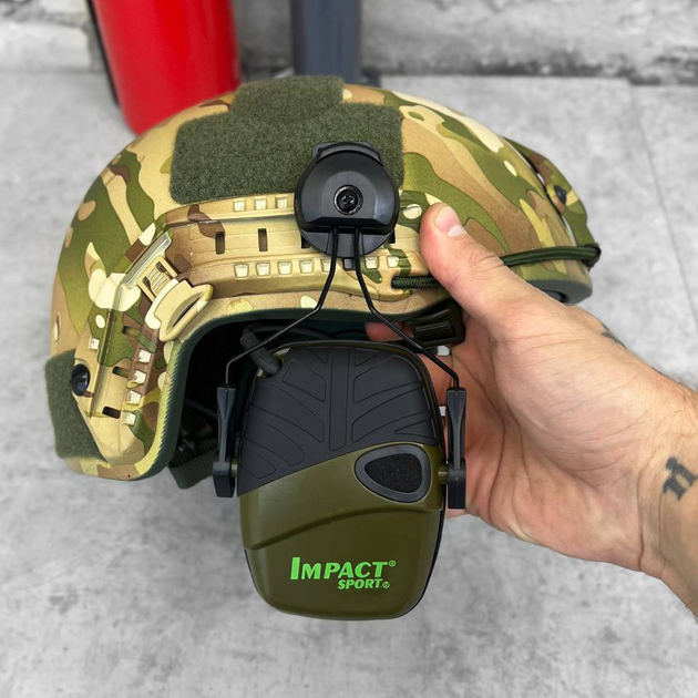 Активные водонепроницаемые наушники Howard Impact Sport с микрофоном и креплением на шлем олива - изображение 1