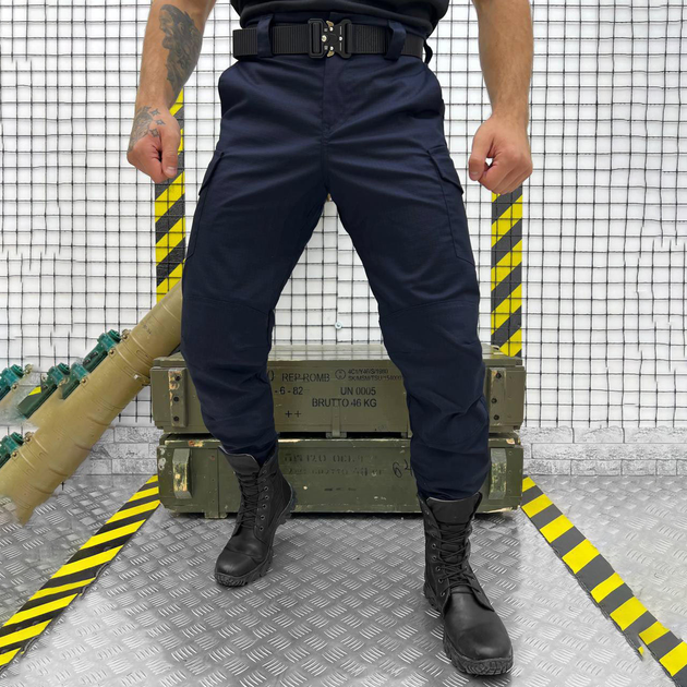 Мужские крепкие Брюки ГСЧС с Накладными карманами на липучках / Плотные Брюки рип-стоп синие размер M - изображение 1