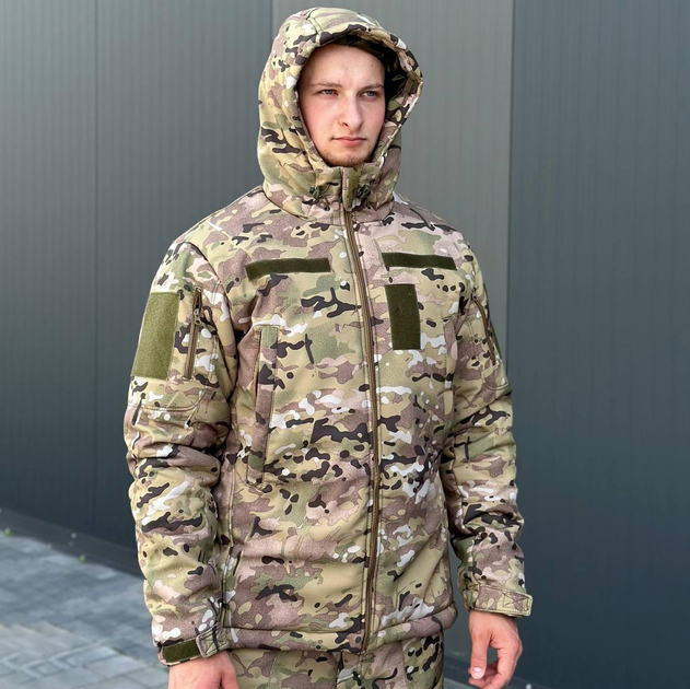 Зимняя мужская Куртка Softshell на флисе с Капюшоном и Липучками под шевроны мультикам размер 3XL - изображение 2