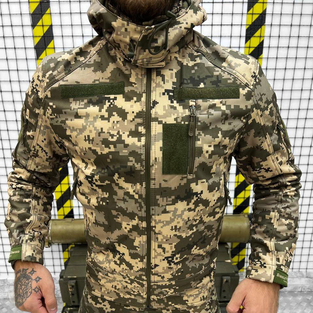 Зимняя мужская Куртка с Капюшоном Single Sword Softshell на двойном флисе пиксель размер XL - изображение 2