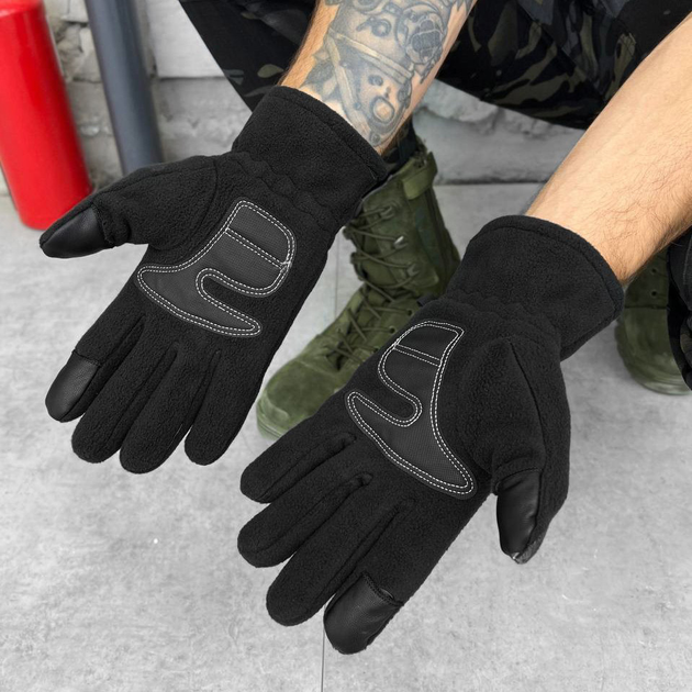 Плотные флисовые перчатки Classic с сенсорными накладками черные размер универсальный - изображение 2