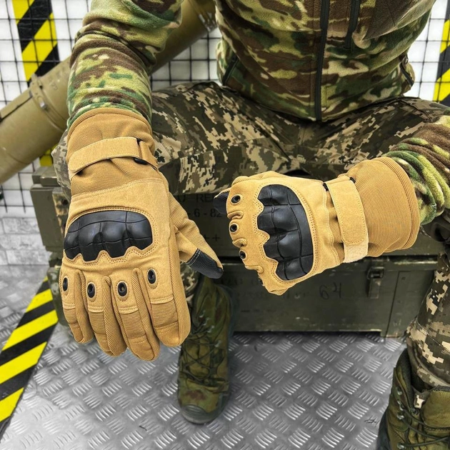 Плотные зимние перчатки на флисе с защитными накладками и антискользящим покрытием койот размер универсальный - изображение 1