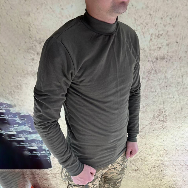Утепленный мужской Гольф с манжетами / Плотная Водолазка олива размер XL - изображение 1
