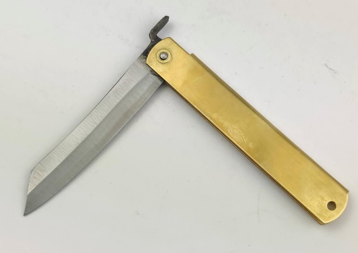 Нож складной Higonokami 120 mm, Aogami сталь, рукоятка - латунь, Honmamon (1115373) - изображение 2