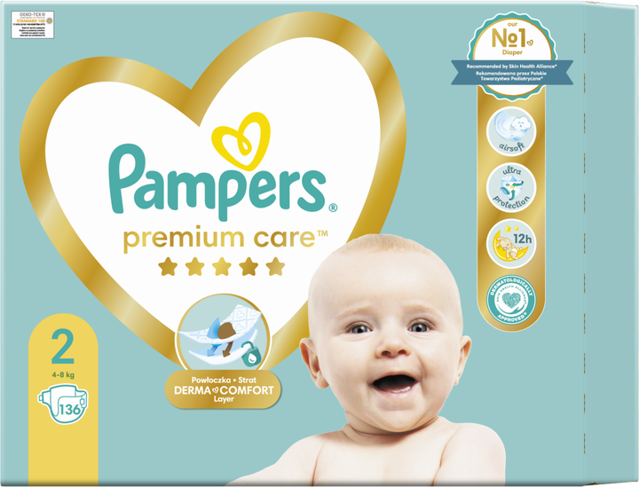 Pieluchy Pampers Premium Care Rozmiar 2 (4-8 kg) 136 szt (8006540855812) - obraz 2