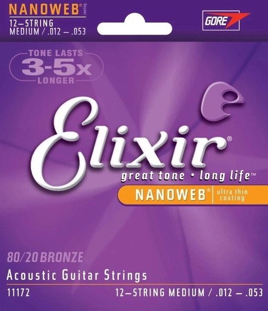 Струны акустической гитары Elixir 11172 Nanoweb 80/20 Bronze 12 Strings Medium 12/53 (AC NW 12SM) - Фото 1 Струны акустической гитары Elixir 11172 Nanoweb 80/20 Bronze 12 Strings Medium 12/53 (AC NW 12SM) - изображение 1