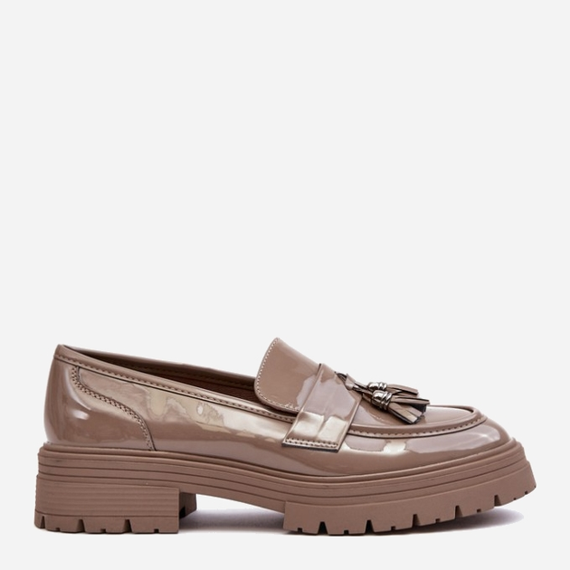 Loafersy damskie lakierowane Velenase 39 Ciemnobeżowe (5905677955804) - obraz 1