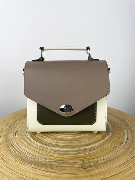 Сучасна та стильна шкіряна жіноча сумка кроссбоді Lamponi Chest one beige/ivory/khaki - зображення 7
