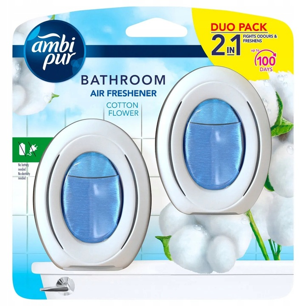 Odświeżacz powietrza AmbiPur Bathroom Duo Cotton Flower nieelektryczny 2 x 7.5 ml (8700216014649) - obraz 1