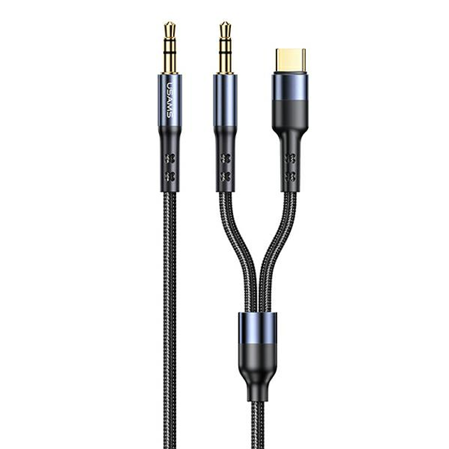 Плетений кабель Usams 2 в 1 USB + 3.5 mm (mini-jack) - 3.5 mm (mini-jack) 1.2 м (6958444977300) - зображення 1