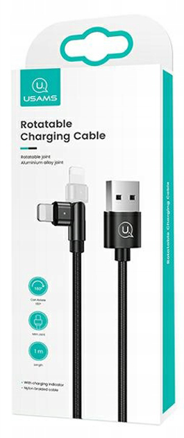 Плетений поворотний кабель Usams USB - Apple Lightning 1 м Black (6958444929248) - зображення 2