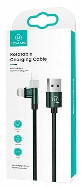 Kabel pleciony obrotowy Usams USB - Apple Lightning 1 m Zielony (6958444929255) - obraz 2