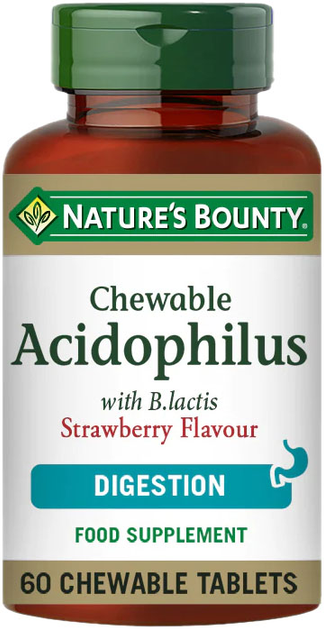Probiotyki Nature's Bounty Chewable Acidophilus with B. Lactis- Strawberry 60 tablets (74312002519) - obraz 1
