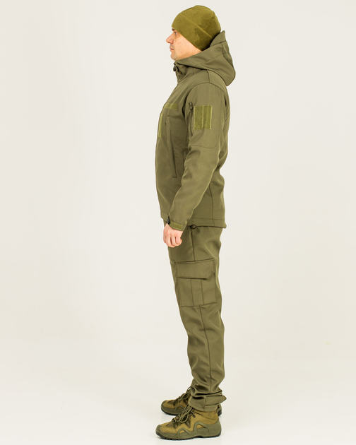 Костюм камуфляжний утеплений на флісі, куртка з капюшоном, тканина софтшелл, колір олива, 56 - зображення 2