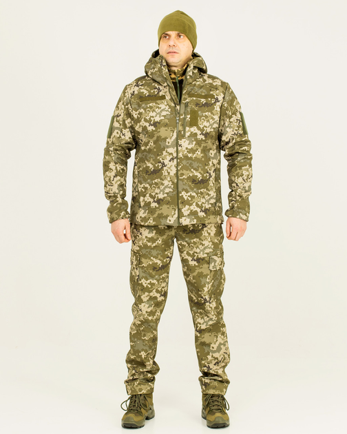 Костюм камуфляжный утепленный на флисе, куртка с капюшоном, ткань софтшелл пиксель, 50 - изображение 1