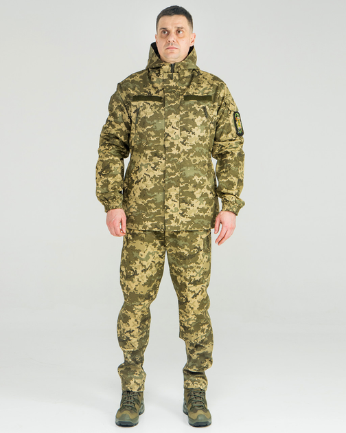 Костюм камуфляжный Горка пиксель утепленный на флисе, куртка с капюшоном, ткань грета, №1 Куртка на флисе , 48 - изображение 1