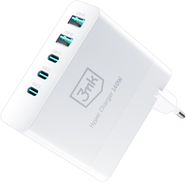 Зарядний пристрій 3MK Hyper Charger 140 W 3 USB-C 2 USB (5903108492379) - зображення 4