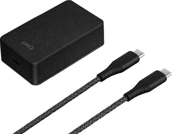 Мережевий зарядний пристрій UNIQ Versa Slim USB-C PD 18 W + кабель USB-C Black (8886463668078) - зображення 1