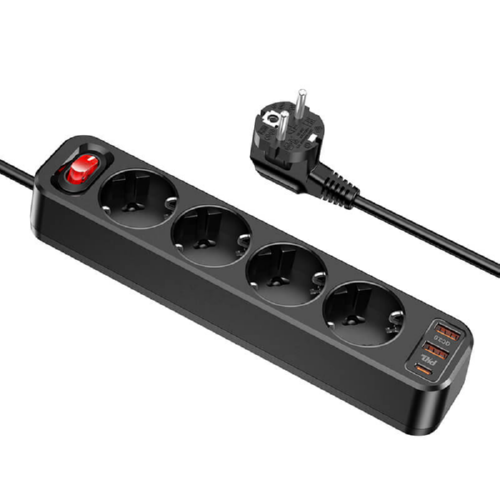 Удлинитель HOCO сетевой NS1fast charge 4Sockets 4000W 20W/3A PD/QC 1.8m black - изображение 3