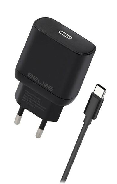 Мережевий зарядний пристрій Beline 25 W 1 x USB Type-C + кабель USB Type-C PD 3.0 GaN Black (5905359813385) - зображення 1