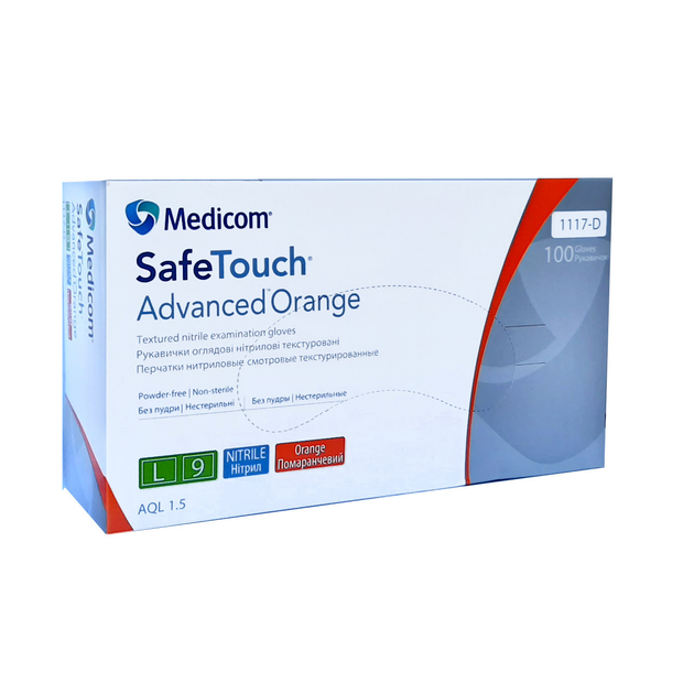 Оранжевые нитриловые перчатки Medicom SafeTouch Advanced Orange L (8-9) - изображение 1