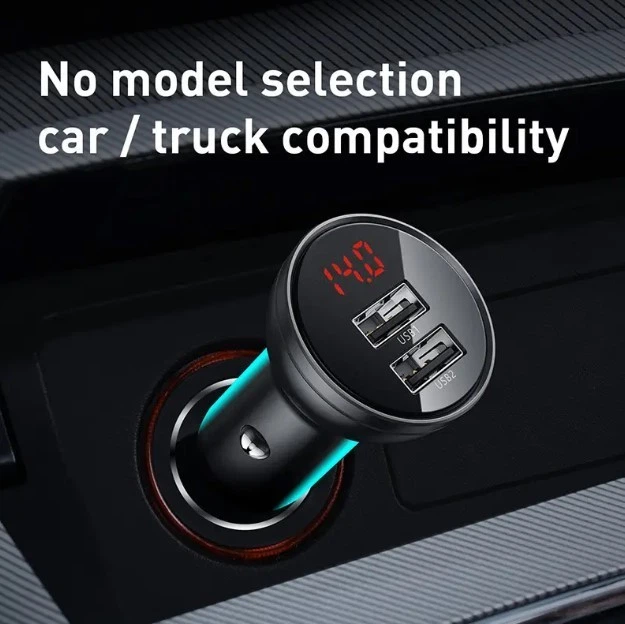 Автомобільний зарядний пристрій BASEUS TZCCBX-0G 2USB, кабель Lightning/Micro/Type-C 24W, 4.8A + вольтметр - зображення 8