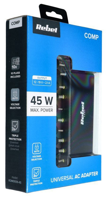 Zasilacz sieciowy do laptopa Rebel 45 W 12 - 19.5 V automatyczny (5901890053112) - obraz 1