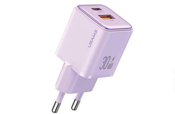Ładowarka sieciowa Usams US-CC189 X-ron USB+USB-C 30W Fast Charging purpurowa (6958444904979) - obraz 1