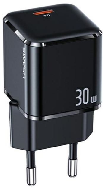 Мережевий зарядний пристрій Usams US-CC148 T45 USB-C mini 30W PD 3.0 Fast Charging Black (6958444974897) - зображення 1