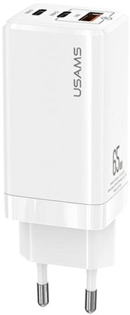 Мережевий зарядний пристрій Usams US-CC110 T33 2xUSB-C+USB 65W GaN PD Fast Charging White (6958444922904) - зображення 1