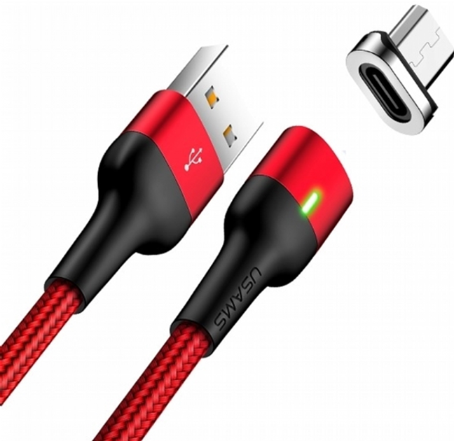 Кабель магнітний Usams U28 Fast Charge USB - micro-USB 3 A 1 м плетений Red (6958444966014) - зображення 1