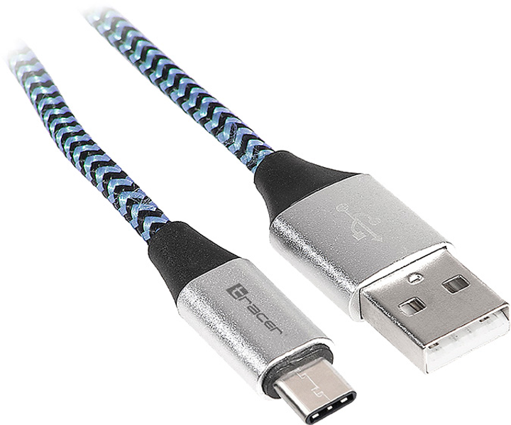 Kabel Tracer USB-A do USB Type-C 1m Czarny/Niebieski (TRAKBK46266) - obraz 1