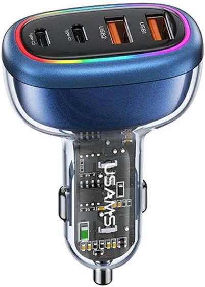Автомобільний зарядний пристрій Usams C34 120W Fast Charge Blue (6958444902487) - зображення 1