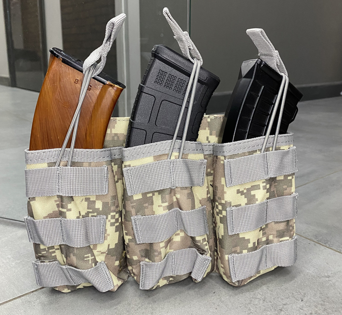 Армейский подсумок на 3 автоматных магазина YAKEDA, сумка на 3 магазина для АК, пиксель Нато - изображение 1