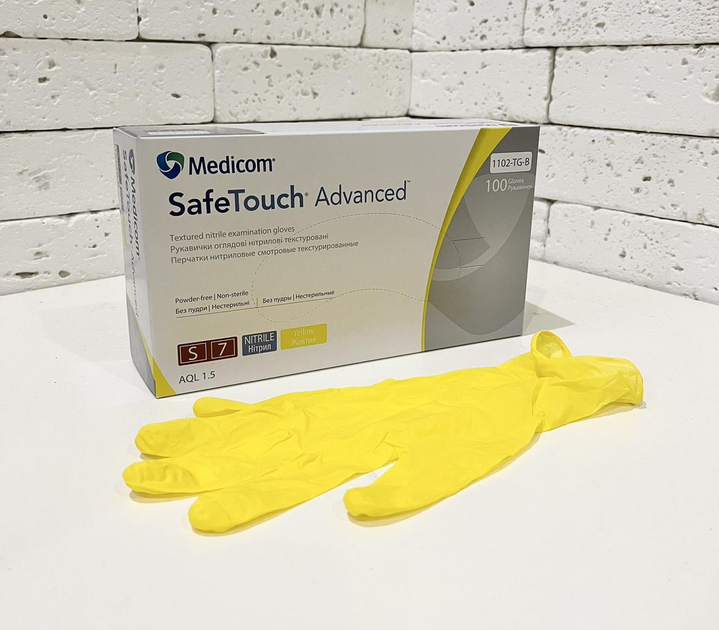 Нітрилові рукавички Medicom SafeTouch розмір S жовті 100 шт - зображення 1