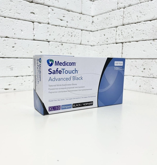 Нітрилові рукавички Medicom SafeTouch Black розмір XL чорні 100 шт - зображення 1
