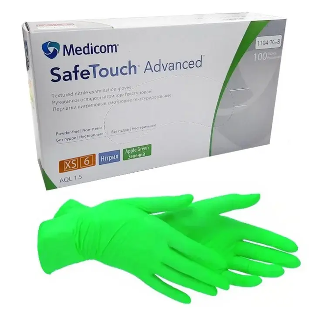 Нітрилові рукавички Medicom SafeTouch Advanced розмір XS зелені 100 шт - зображення 1