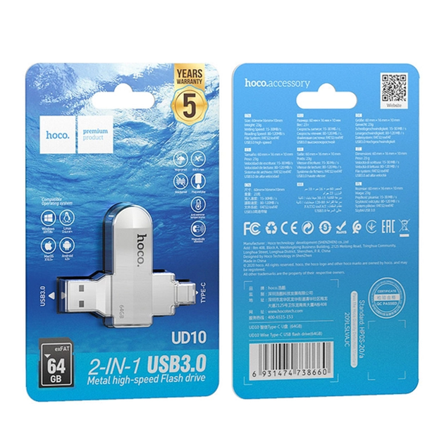 USB флешка Flash Drive Hoco UD10 USB Type-A, USB Type-C USB3.0 Type C ...