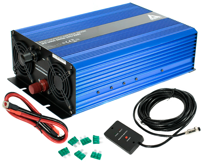 Автомобільний інвертор AZO Digital IPS-3000S SINUS 3000W чиста синусоїда 24-230V DC-AC (5903332566167) - зображення 1