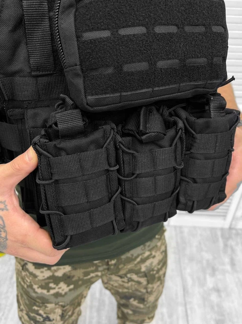 Тактическая плитоноска из Cordura 1000D с системой быстрого сброса подсумками Black - изображение 3