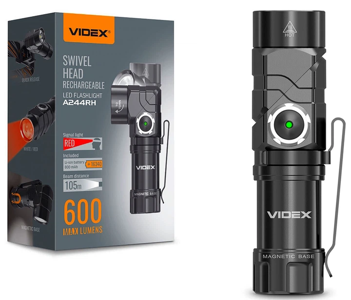 Портативный светодиодный фонарик VIDEX VLF-A244RH 600Lm 5000K (VLF