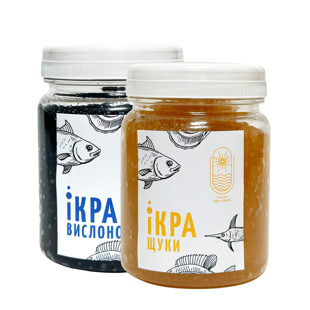 Набір з двох видів ікрного продукту Вислоніс та Щука 0,25+0,25 - Фото 1 Набір з двох видів ікрного продукту Вислоніс та Щука 0,25+0,25 - зображення 1
