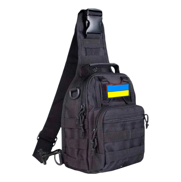 Cумка через плечо слинг 6 л (черная) с флагом Украины - изображение 1