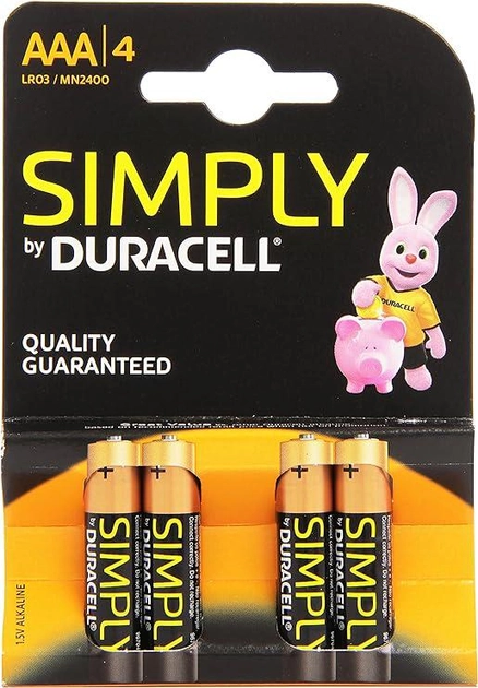 Лужні батарейки Duracell Simply Alkaline AAA LR03 MN2400 4 шт. (5000394002432) - зображення 1