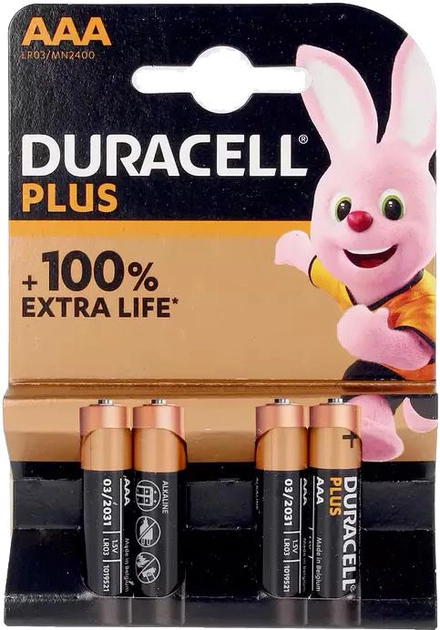 Лужні батарейки Duracell Plus Power AAA LR03 Pilas Pack 4 шт. (5000394141117) - зображення 1
