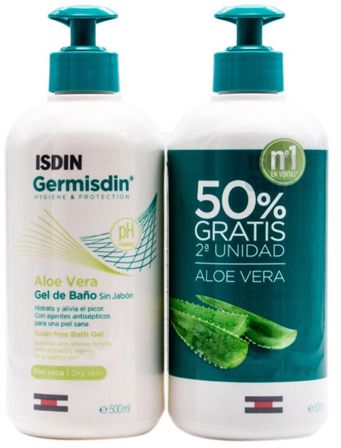 Żel pod prysznic Isdin Germisdin Aloe Vera Shower Gel Without Soap 2 x 500 ml (8429420168848) - obraz 1